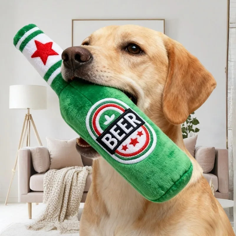 Realistic Beer Bottle Shaped Squeaky Dog Toy Durable Chewable Interactive Sound for Teething (1Pc) 1005010509474729