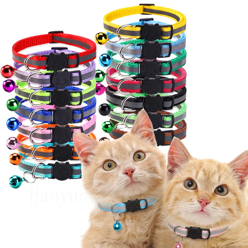 Reflective Breakaway Cat Collars with Bells & Round Ears Durable Polyamide Material Adjustable (1Pcs) 1005010521107175