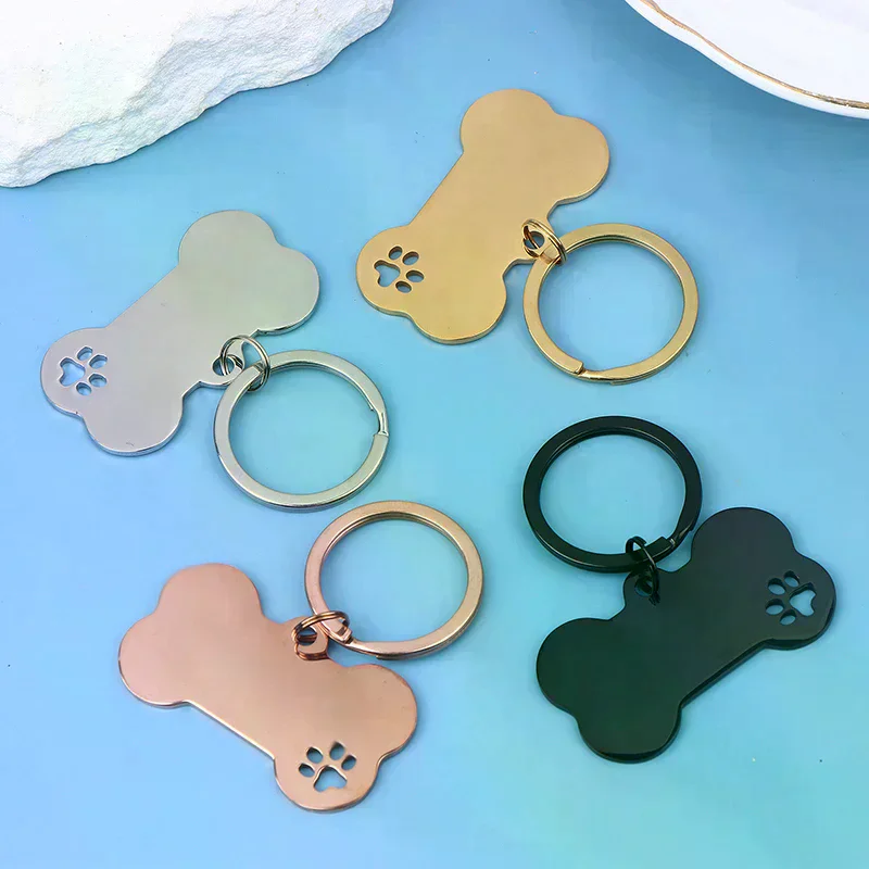 Abstract Dog Footprint Keychain Name and Text Tags Cat ID Tag with Cute Symbols Bone Shaped Pet (1Pc) 1005010527238452