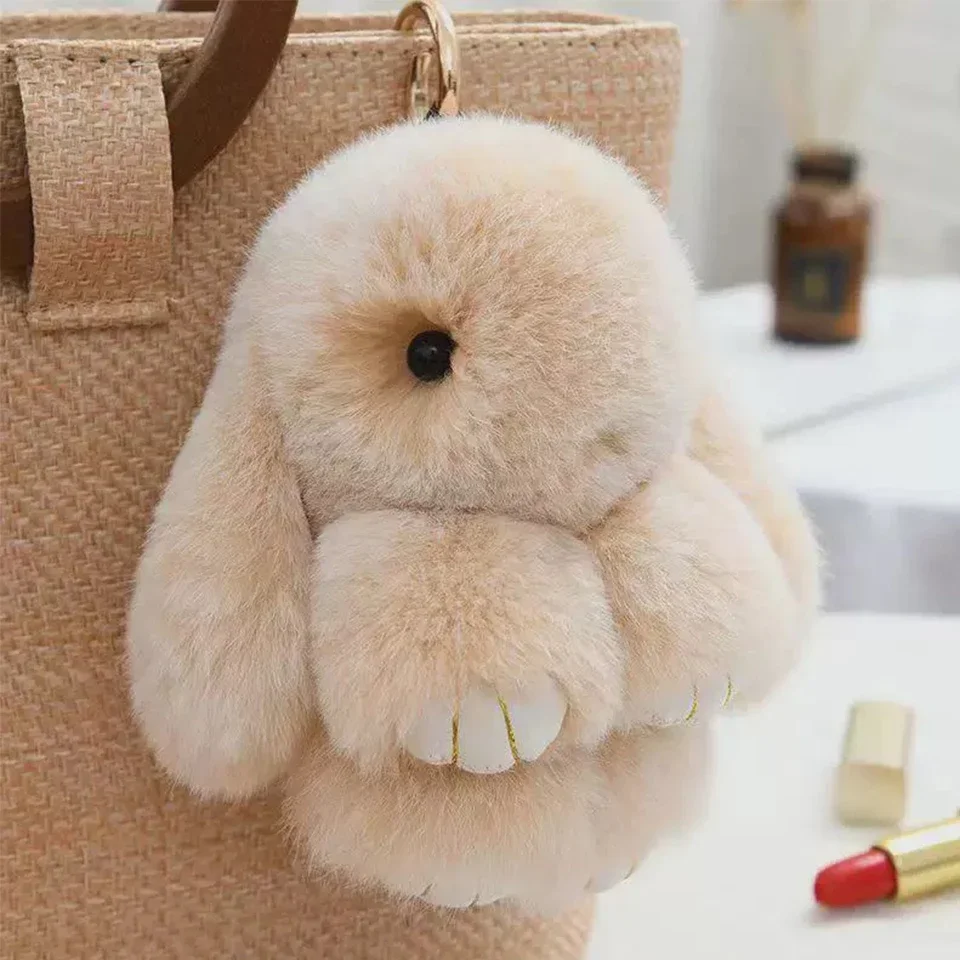 Fluffy Rabbit Fur Pompon Bunny Keychain Soft Cute Rabbit Toy Key Chain Bag Decoration (15cm) 1005010527636252