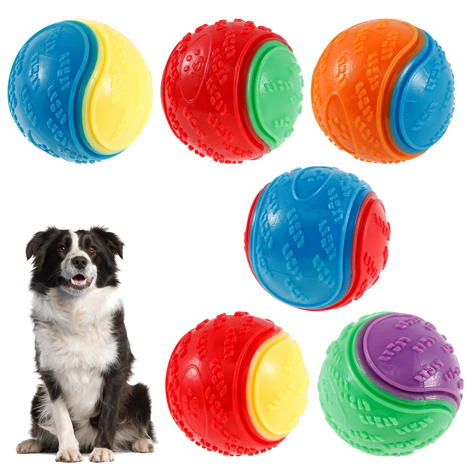 Squeaky Balls Toys Dogs Interactive Toys TPR Dog Chew Toy for Dog Pet Teeth Cleaning Bite (6Pcs) 1005010542924543