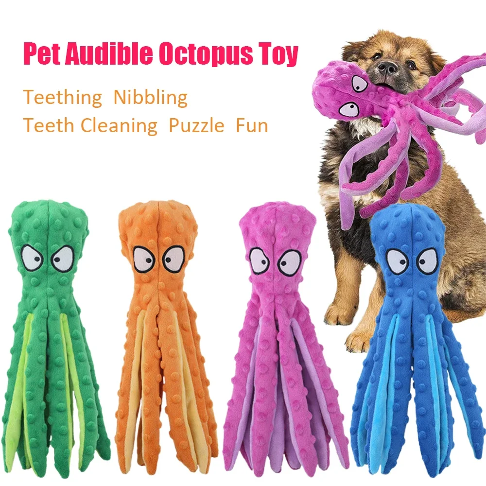 Dog Squeaky Toys Octopus, No Stuffing Crinkle Plush for Puppy Teething 1005010572562122