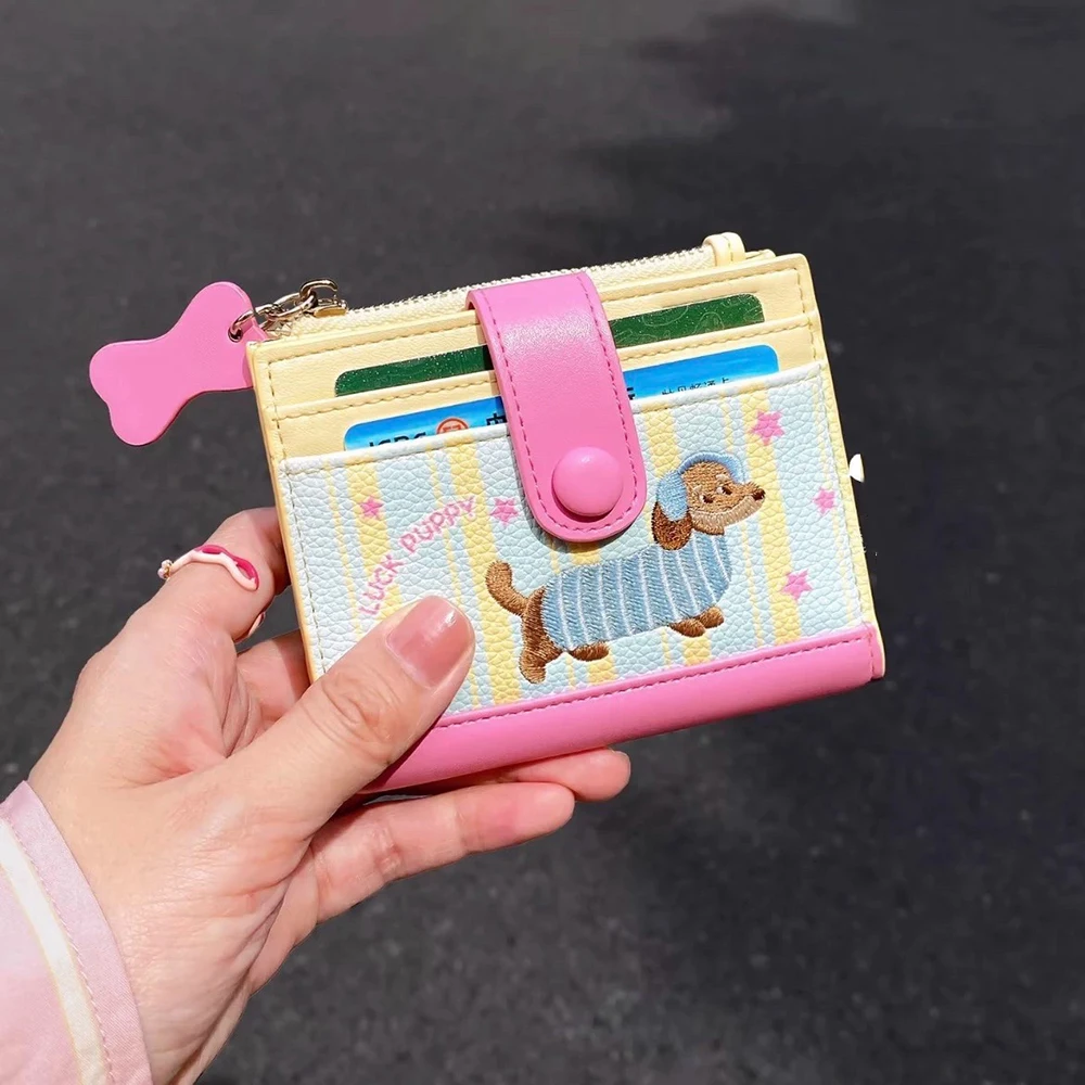 Purse Stylish Cartoon Coin Pouch Pu Leather Card Holder Rose-Pink Sausage Dog Wallet for Gifts 1005010575117913