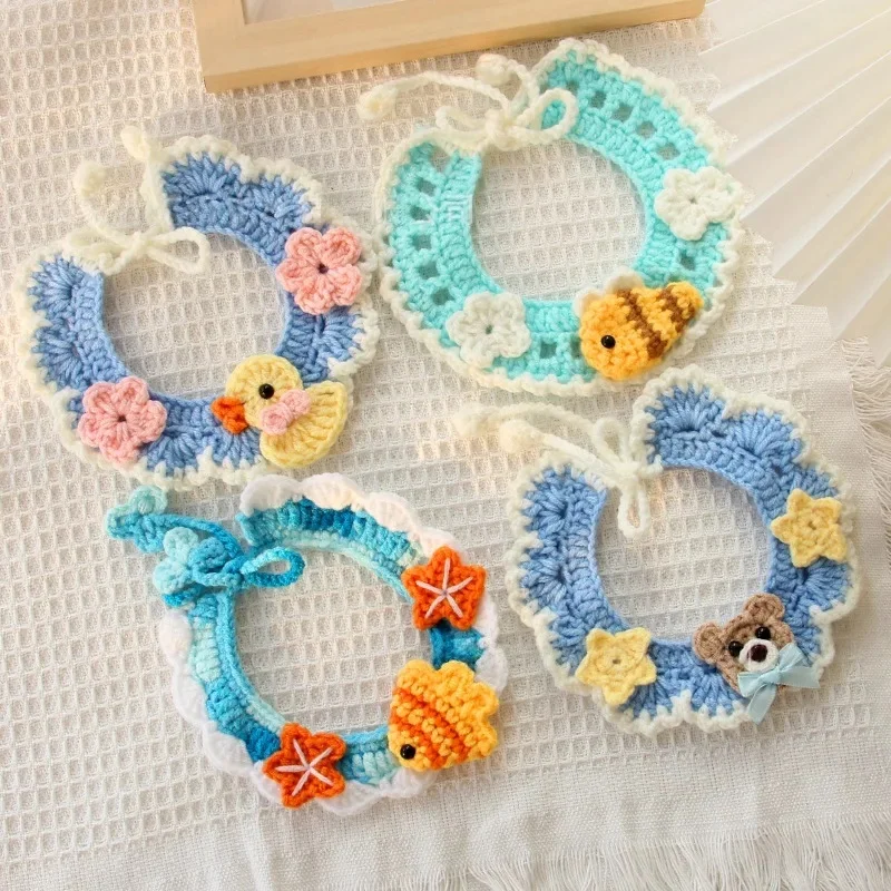 Hand-Knitted Pet Collar Cat Decorative Collar Knitted Cute Dog Scarf Bib Saliva Towel Rabbit 1005010599214946
