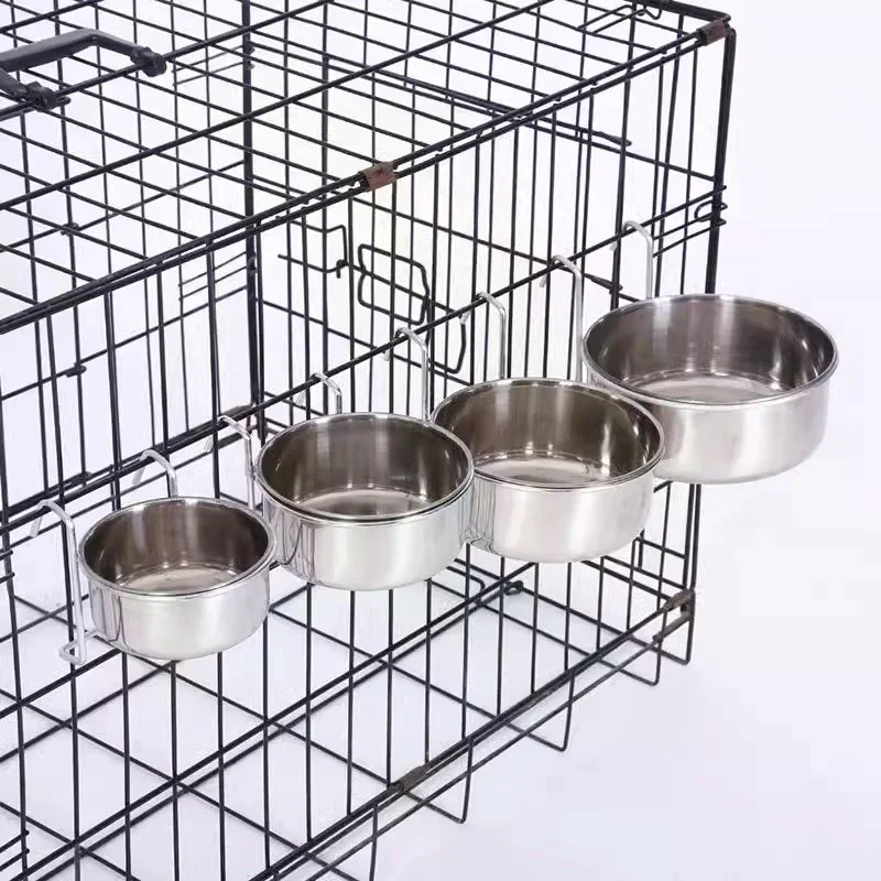 Crate Dog Cat Bowl Stainless Steel Hanging Pet Cage Food Water Feeder Coop Cup for Puppy Birds Rats 1005010607274806