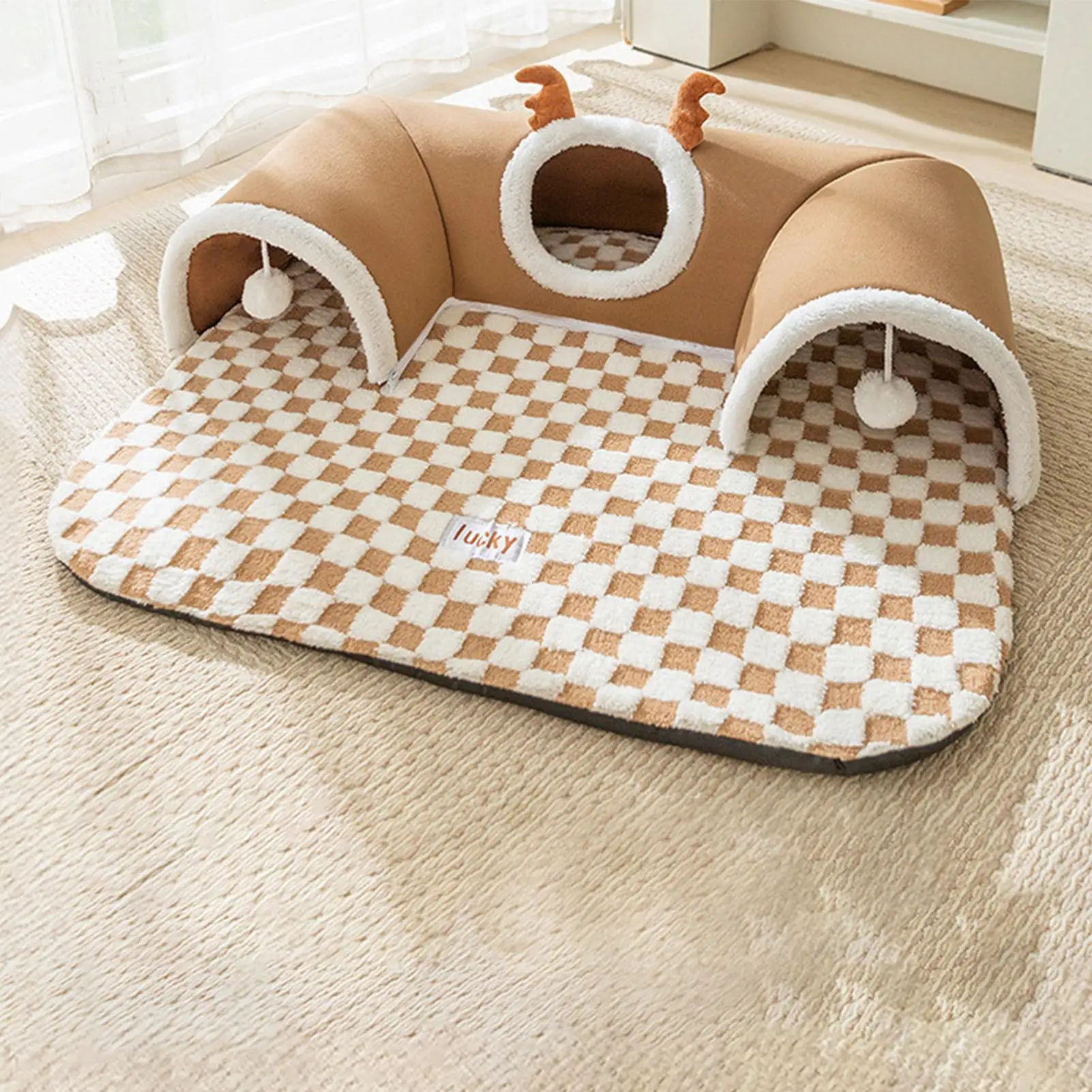 Cat Bed and Play Tunnel Warm House Tent with Plush Mat Indoor Hideaway Corner Shelter Foldable Pet 1005010611235193
