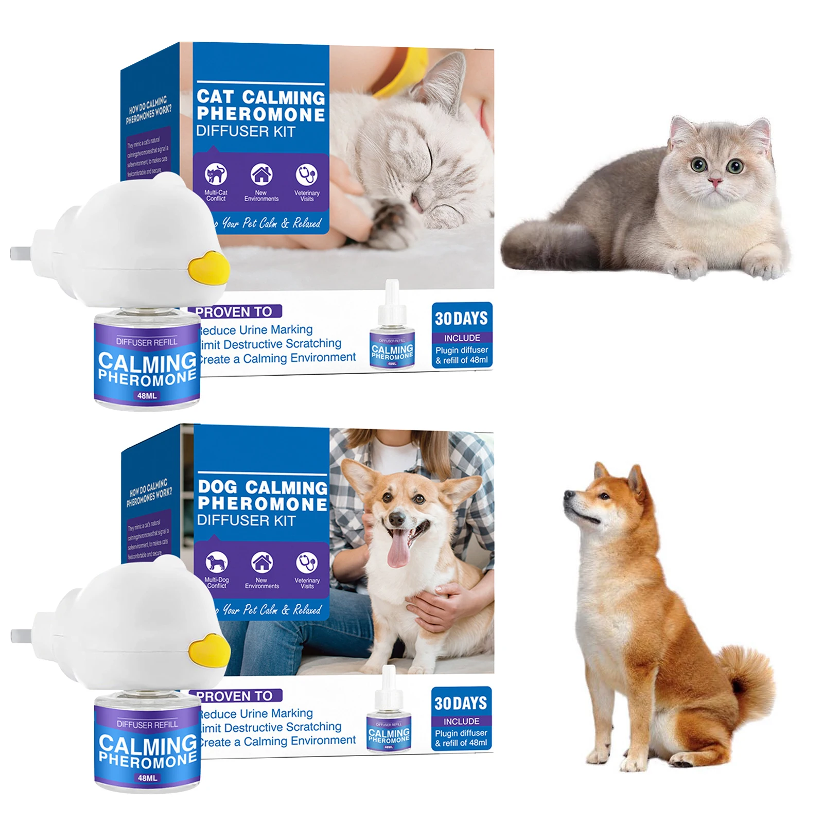 Cat/Dog Calming Diffuser Enhanced Calming Pheromones Diffuser for Keeping Cats Safe Happy (48ml) 1005010626305503