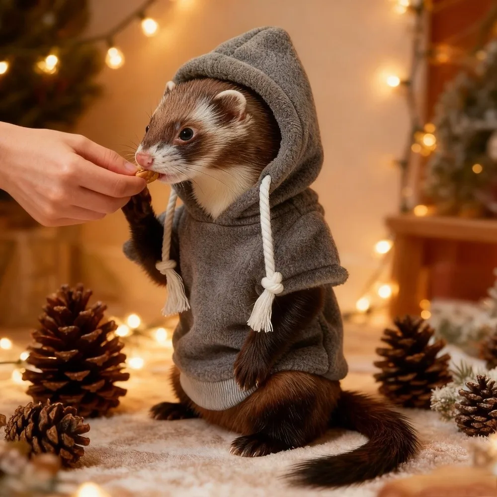 Elastic Ferret Hoodie Cozy Thick Fleece Ferret Pullover Soft Stylish Drawstring Pet Warm Clothing 1005010638130790
