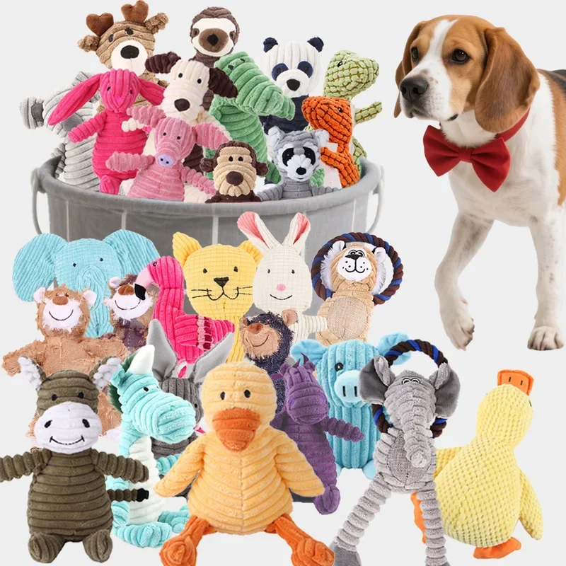 Plush Dog Toy Animals Shape Bite Resistant Squeaky Toys Corduroy for Small Large Dogs Puppy Pets 1005010640217895