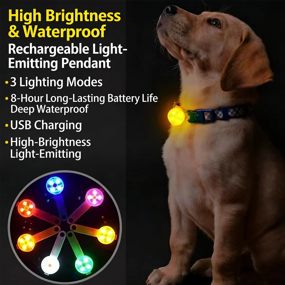 Dog Collar LED Light USB Rechargeable Waterproof Flashing Pendant Suitable for Night-Time Dog 1005010641672730