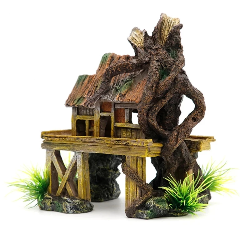 Abdr-Aquarium Decoration Artificial Fish Reptile House Shelter Fish Tank Landscaping Resin Building 1005010652602847