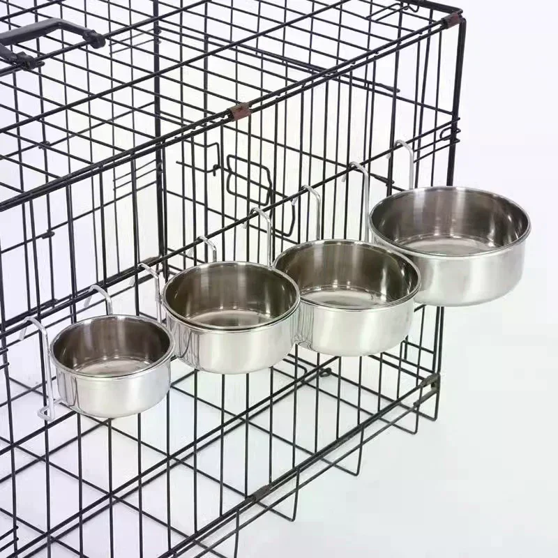 Crate Dog Cat Bowl Stainless Steel Hanging Pet Cage Food Water Feeder Coop Cup for Puppy Birds Rats 1005010666009946