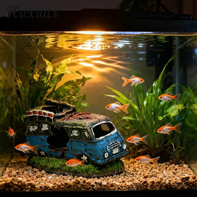 Aquarium Ornament Shaped Like Car Wreckage, Featuring Hiding Holes for Fish and Shrimp 1005010686672679