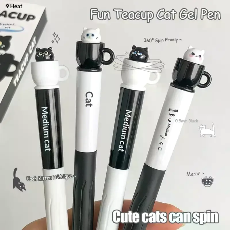 Cute Teacup Cat Gel Pens 0.5mm Fun Animal Quick Dry Pen Creative Rotating Cat Pocket Pen for School 1005010717921057