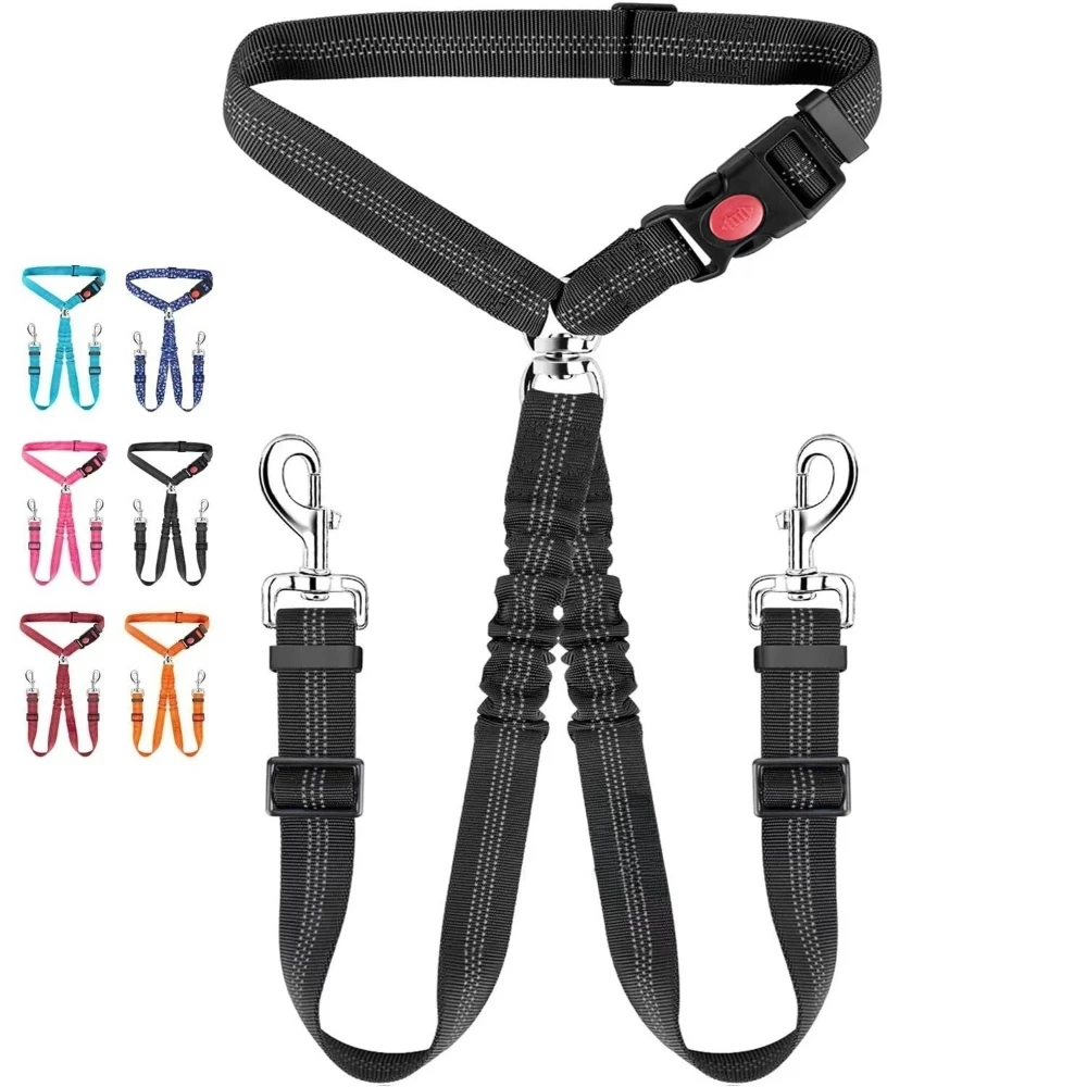 Nylon Pet Safety Seat Belt, Adjustable Stretch Two Dog Lead for Dogs & Cats (1pc) 1005010719213726
