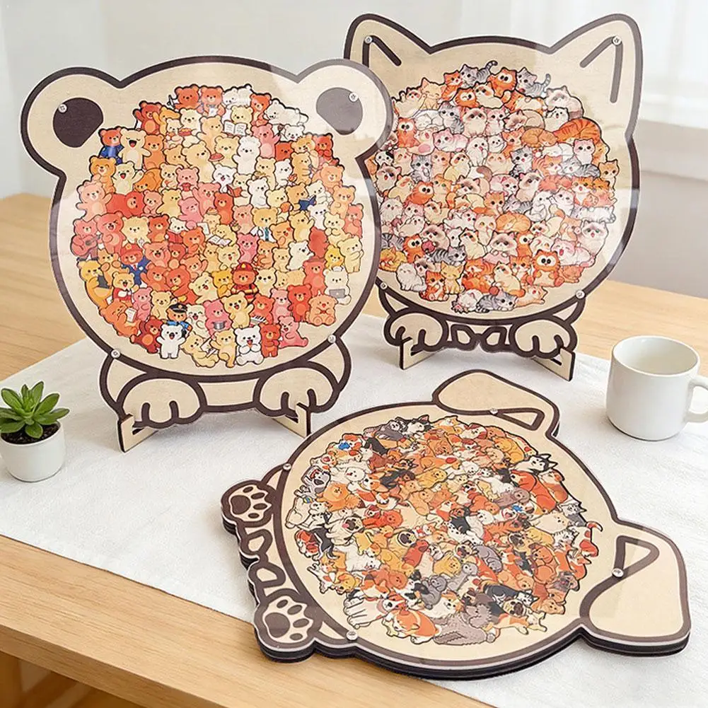 Cartoon Wooden Puzzle Toy Stress Relief Jigsaw Puzzle Animal Dog Cat Bear Theme for Home Decor Fun 1005010729304283