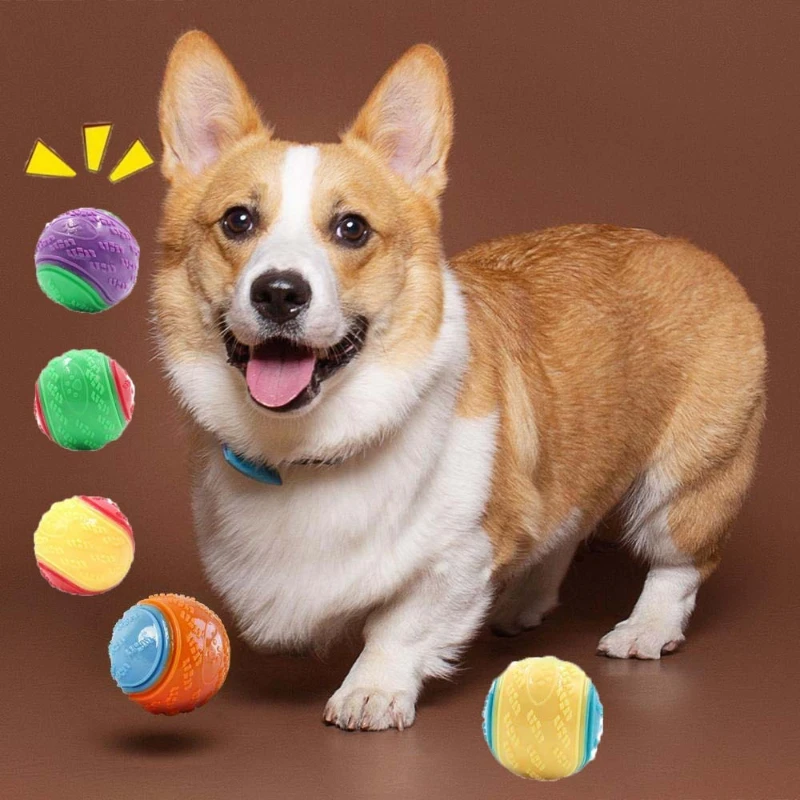 Dog Chew Ball Toy Drinding Teeth Bite-Resistant Silicone Ball Puppy Toy Squeaky Teeth Cleaning 1005010748020367