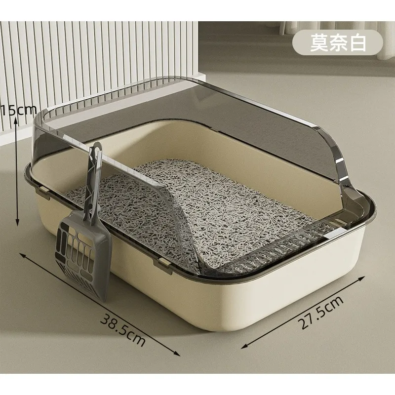 Semi Covered Cat Litter Box Plastic Anti Tracking Pet Toilet with Removable Scoop for Odor Control 1005010760101751