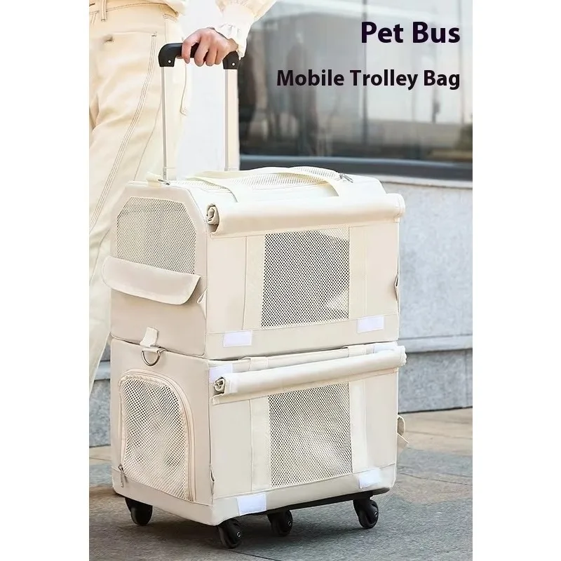 Portable Large Capacity Double-Layer Pet Trolley Case with Wheels Cat Dog Backpack Sling Carrier 1005010778653329