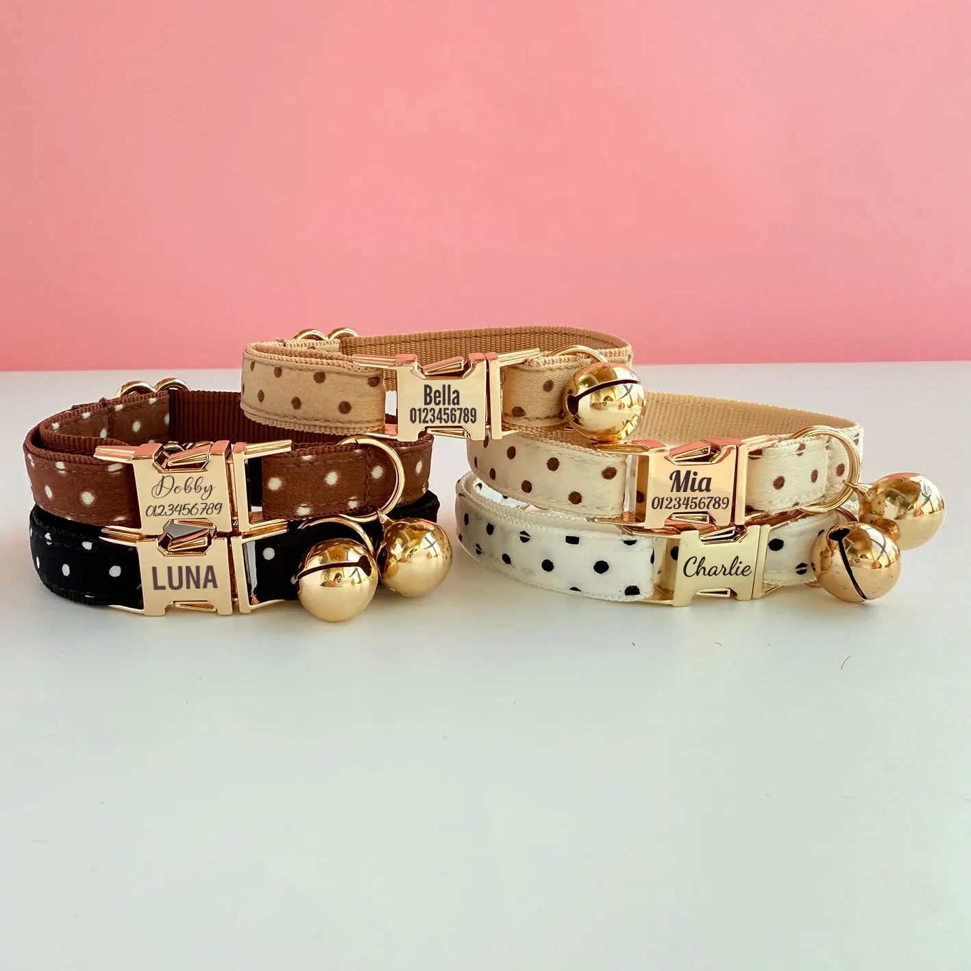 Personalized Pet Name Polka Dot Cat Collar with Bell Adjustable Gift for Kitty 1005010783911441