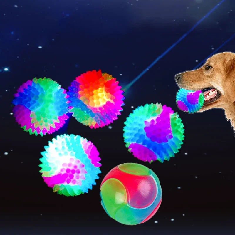 Fun Pet Toys Small Dog Flash Ball Dog Toys Ball TPR Three Color Glowing Elastic Training 1005010787761213