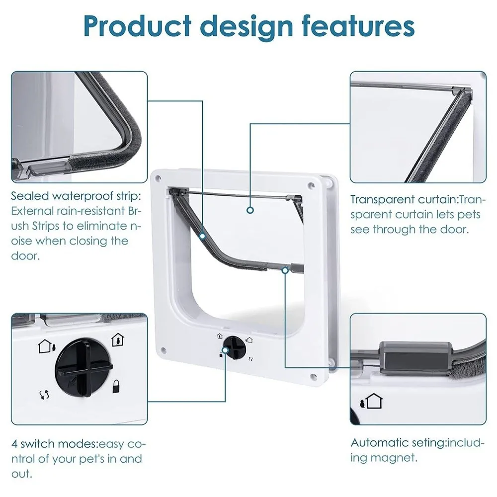 Ways Locking Cat Flap Door with Security Lock ABS Weatherproof Self-Closing Pet Door Anti Pet 1005010790313978