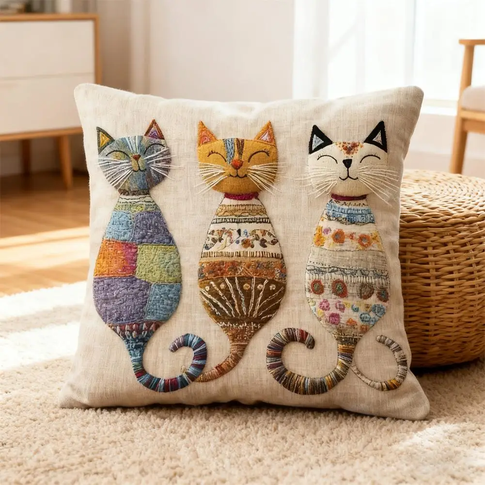 Pillow Cover Cute Cat-Patterned 2D Flat-Printed Pillowcase for Comfort and Style Sofa Cushion Cover 1005011527078986