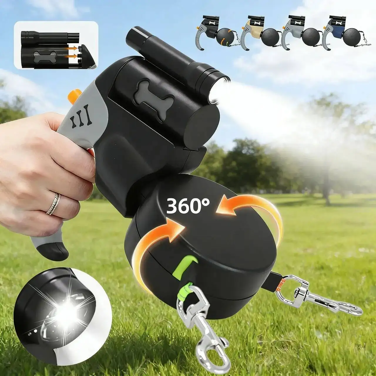 Auto Retractable Double-Headed Dog Leash 3M Rope for 2 Dogs with LED Flashlight 360 Degree Dual 1005011532159551