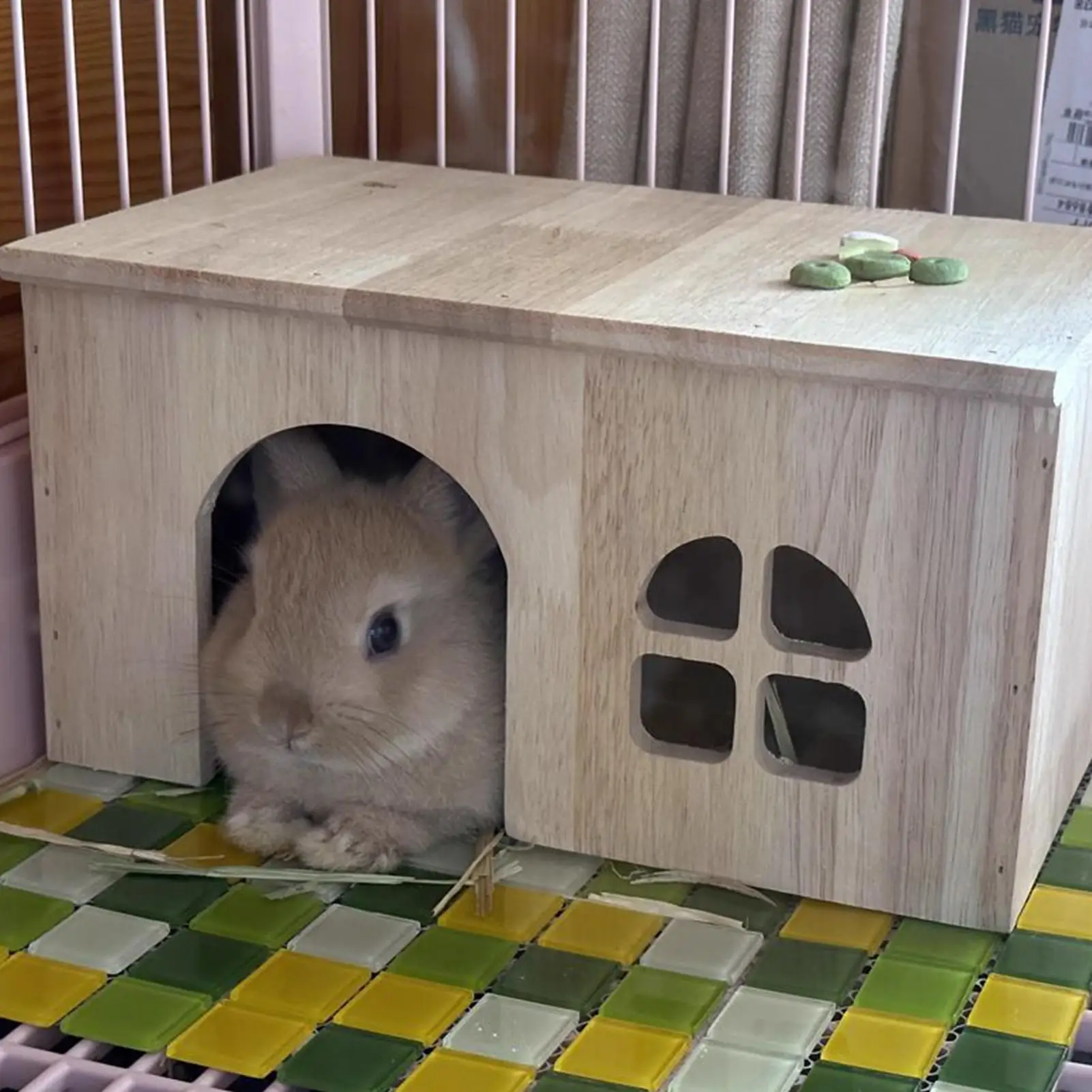 Bunny House Indoor Wooden Pet Cage Habitat with Window Door Ventilated Small Animal Hut for Hamster 1005011532299416