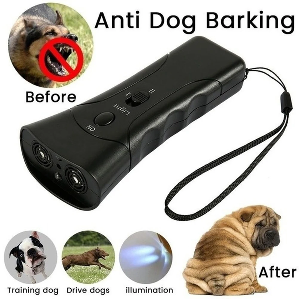 Double Ultrasonic Anti Bell Device Dog Repellent with LED Light Bark for Indoor and Outdoor 1005011544464740