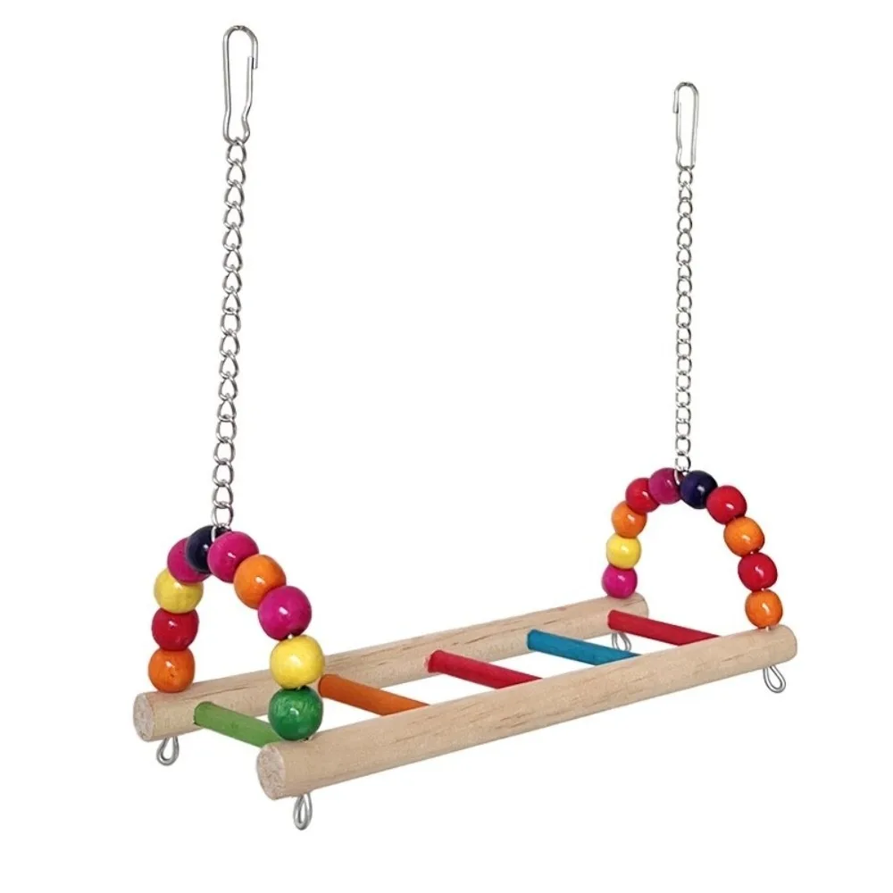 Bird Perch Stand Bite Resistant Parrot Swing Wooden Hanging Beads Colorful Cage Standing Training 1005011579762027