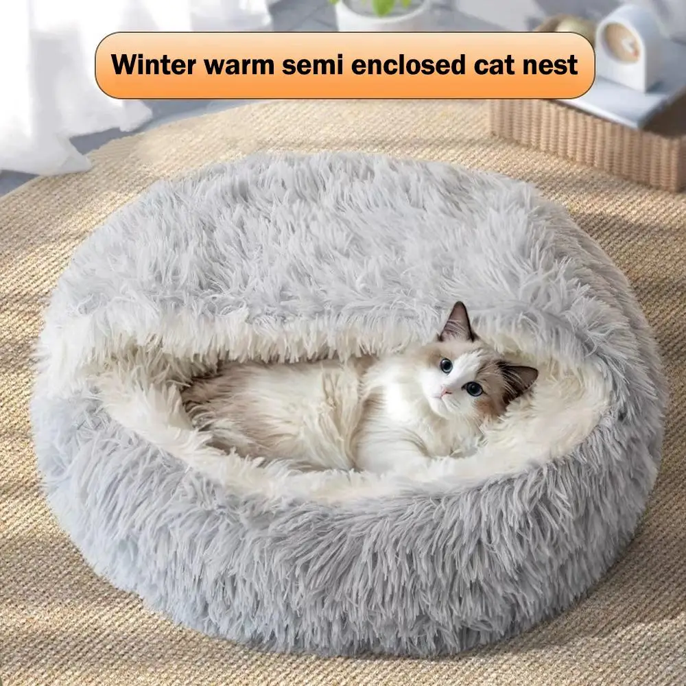 Semi-Enclosed Cat Bed, Winter Warm Cat Cave for Puppy and Kitty 1005011594396234