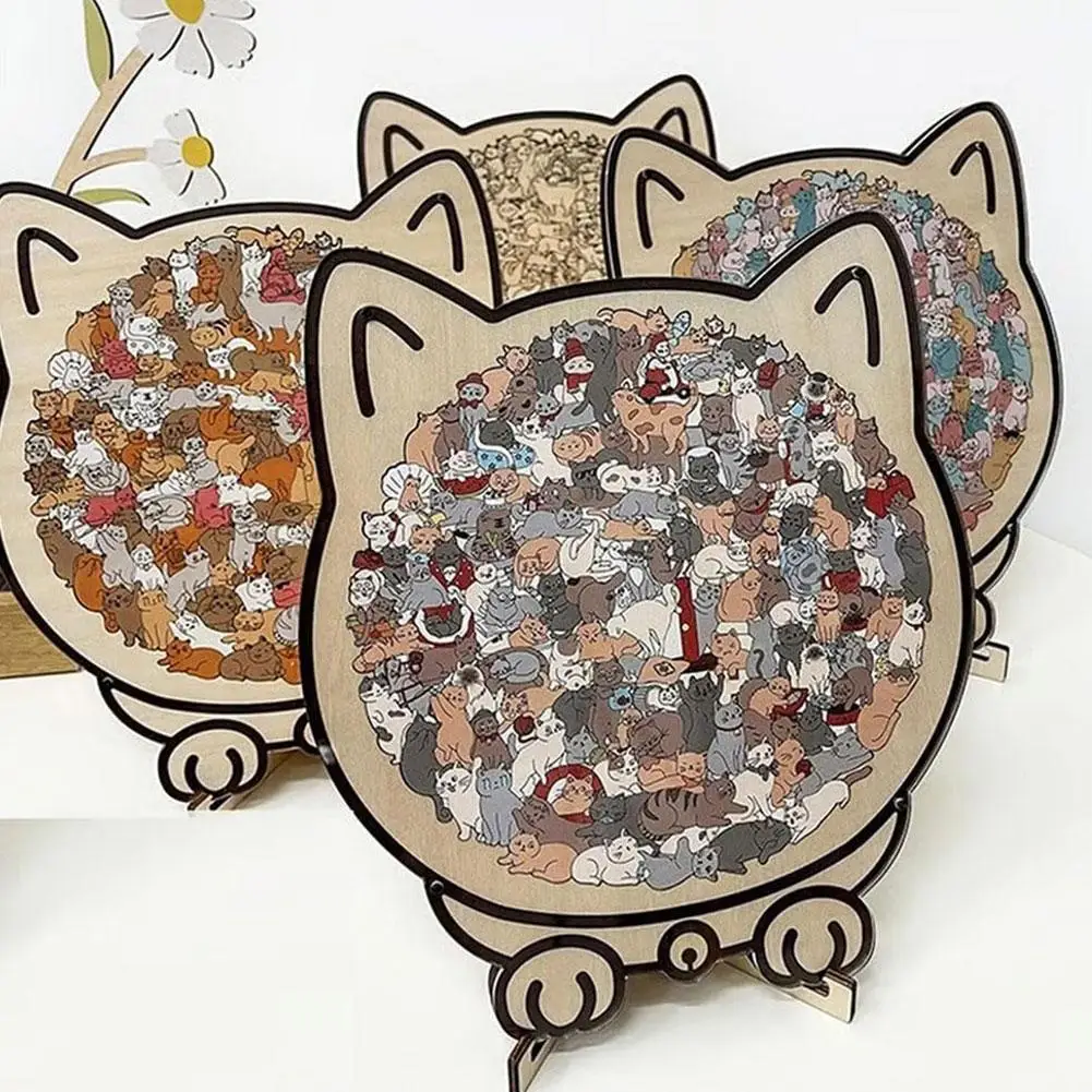 Colorful Wooden Animal-Shaped Puzzle Cute Cat Dog Jigsaw Unique Puzzle for Home Decor Fun Toys 1005011645948219