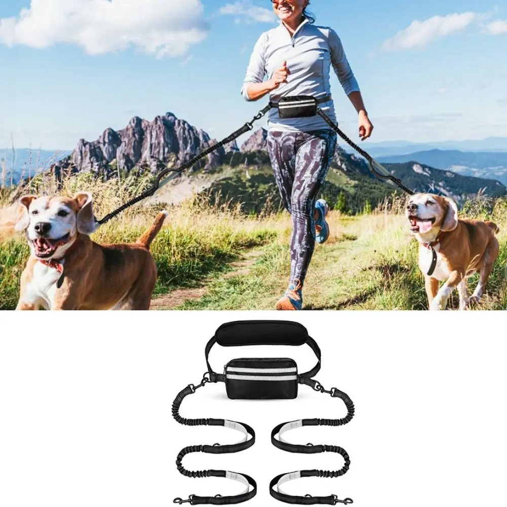 Reflective Strip Dog Running Waist Leash Retractable with Zipper Pouch Hands Free Double/Single Rope 1005011742270672