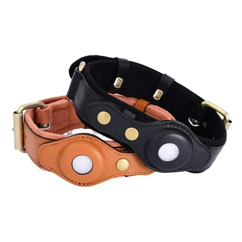 Genuine Leather Dog Collar Heavy Duty Necklace for Iphone Airtag Holder Case Pet GPS Location 1005011748689070