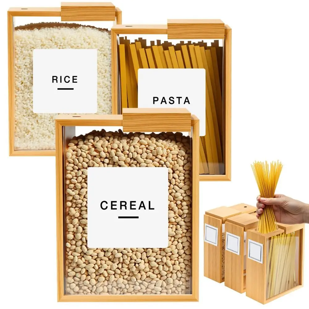 Bamboo Food Storage Containers with Slide Lid Wide Mouth Design Dispenser Multi-Functional 1005011749516325