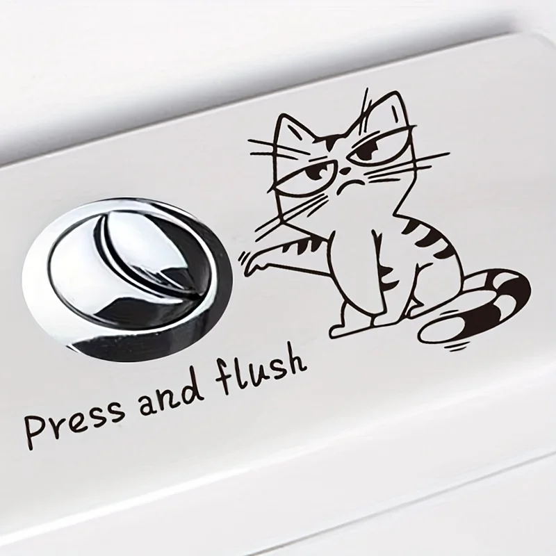 Cute Cartoon Cat Toilet Sticker, "Press and Flush" Bathroom Decor, Easy Installation (3pcs) 1005011752637805