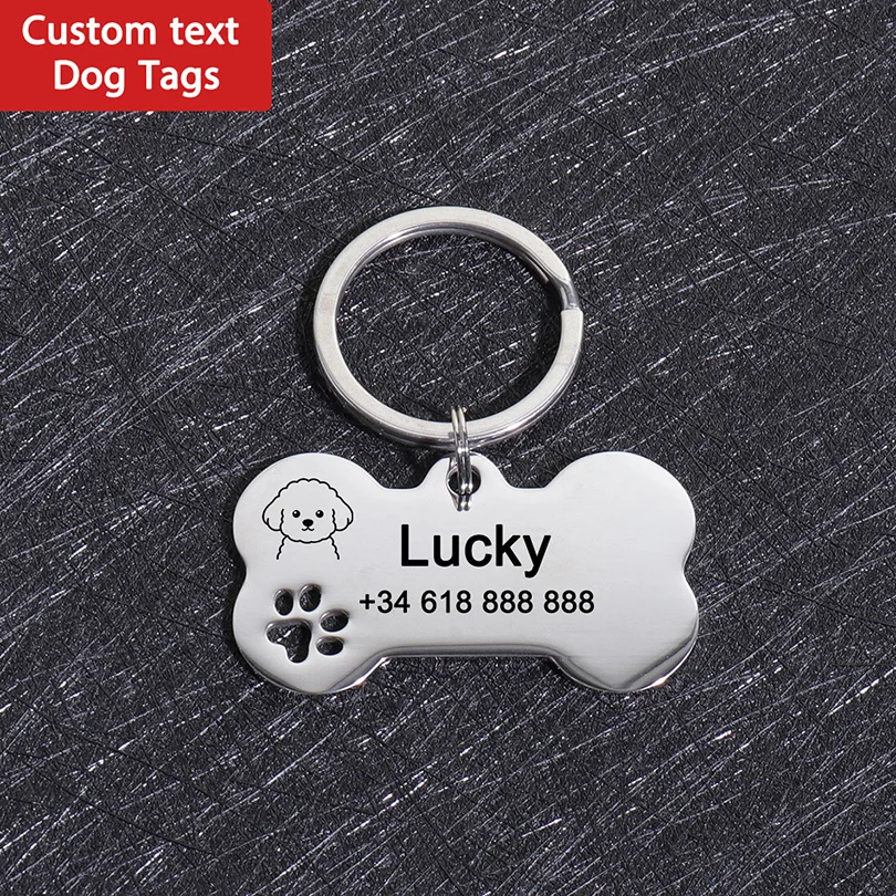 Custom Name Dog Tags Personalized Text ID Tag Bone Shaped Stainless Steel Laser Engraving Anti-Lost 1005011753234438