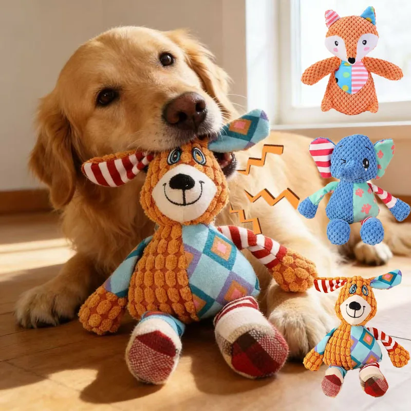 Cute Animal Plush Dog Toy Squeaky Chew Toy Bite Resistant Teeth Cleaning Interactive Puppy Pet 1005011785980304