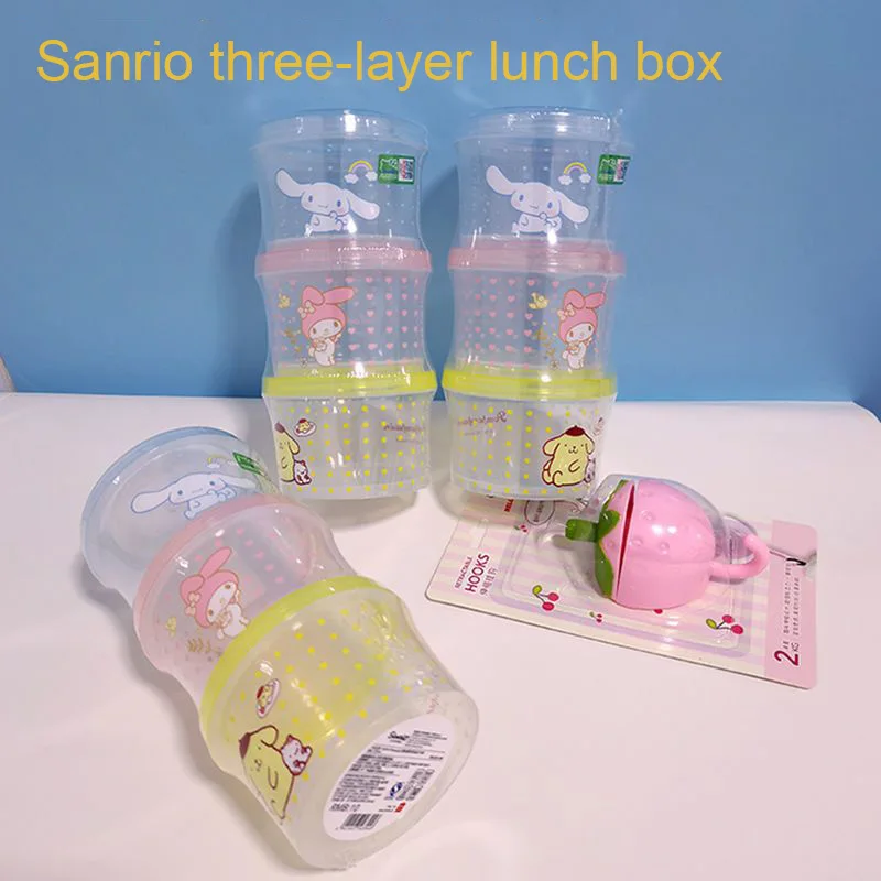 Kitty Bento Box Set 3 Pieces Cute Stackable Food Storage Containers with Lid Round Lunch for Gift 1005011794899100