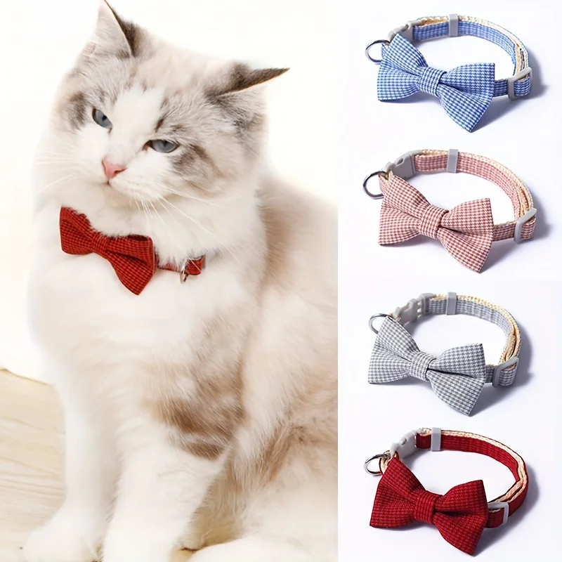 Adjustable Plaid Cat Collar with Bow Tie Anti-Choke High-Elasticity Necklace Dog Accessory Pet (1pc) 1005011802338946