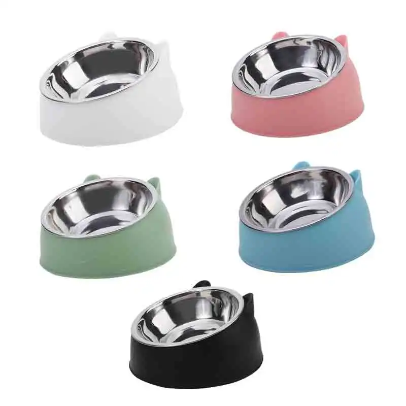 Cat Dog Bowl 15 Degrees Raised Non Slip Puppy Base Cat Food Drinking Water Feeder Tilt (100ML) 1005011810068832