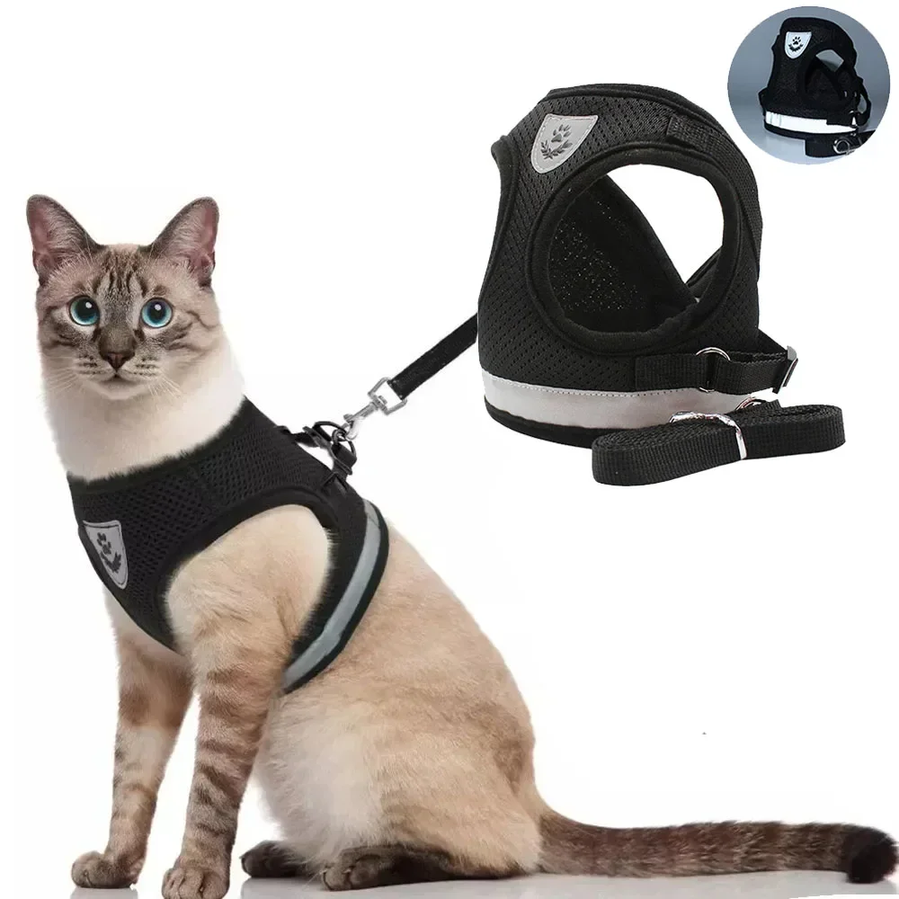 Escape Proof Cat Harness Adjustable Reflective Vest Mesh Breathable Pet Lead Leash Set for Small 1005011811657032
