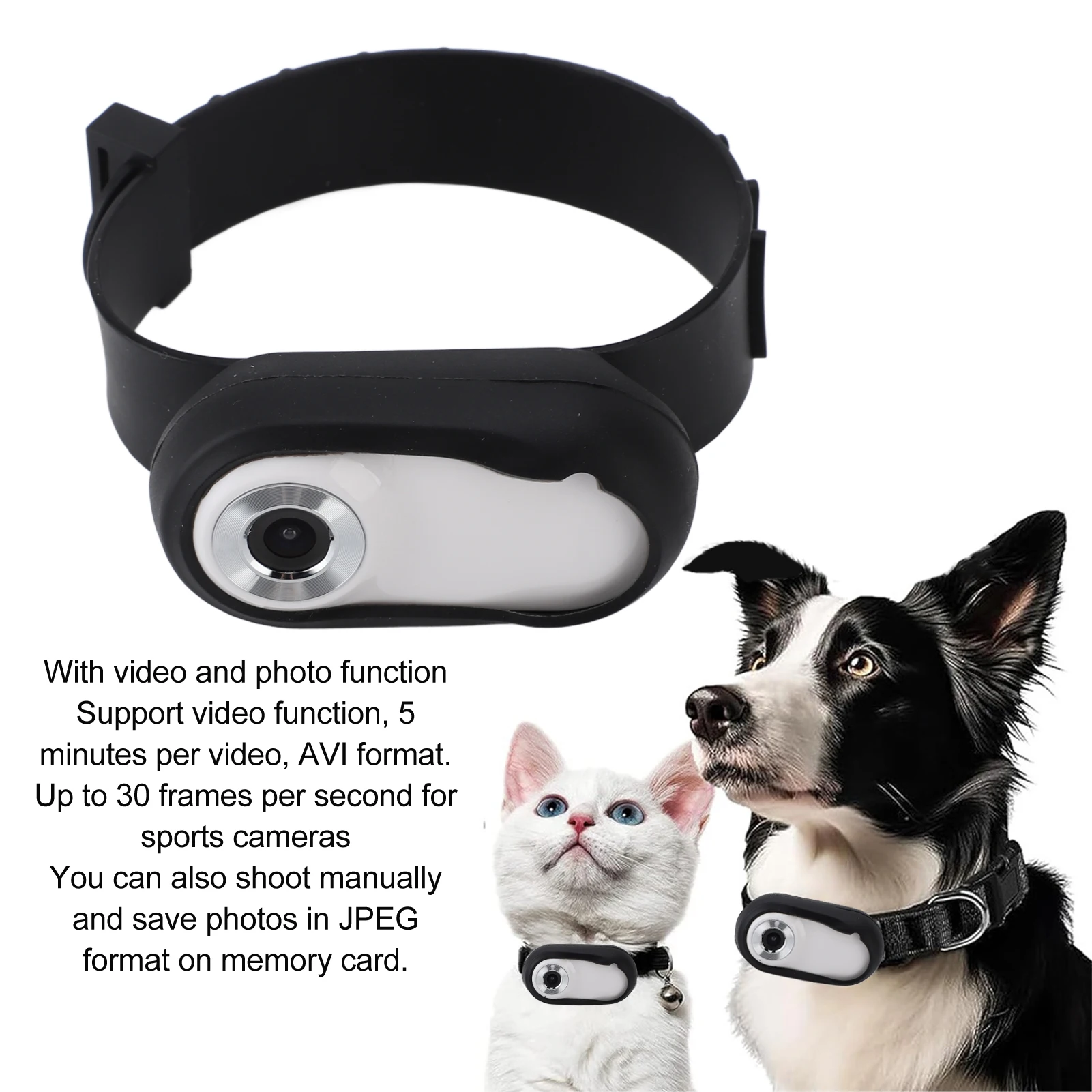 Pet Action Camera 170° Wide-Angle Pet Collar Camera Full HD 1080P Supports Memory Cards USB 1005011827858551