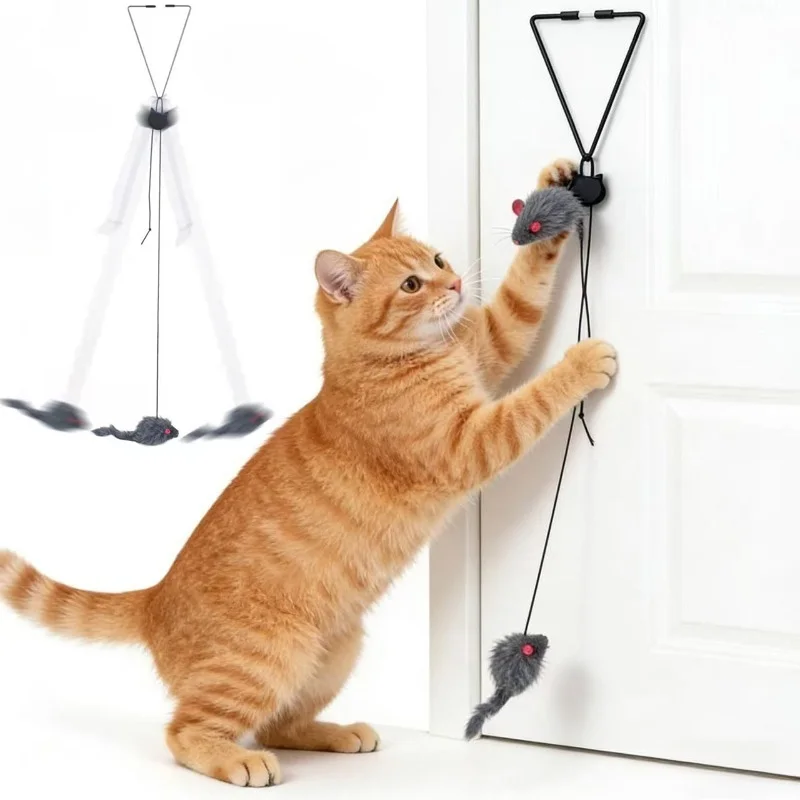 Interactive Cat Toy Hanging Clip Door Plush Mouse Self-Playing Hanging Door Kitten Toy Elastic Clip 1005011828739158