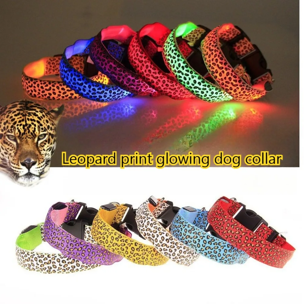 LED Dog Luminous Collar with Night Time USB Charging Anti Slip Warning Leopard Print Four Flashing 1005011832350013
