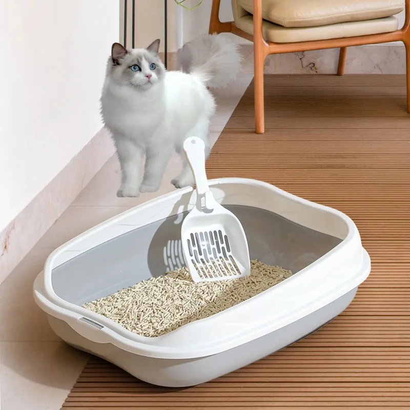 Semi-Enclosed Litter Box Spatter-Proof Cat Toilet Large Kitten Cleaning Supplies Poop Bowl Pet 1005011840158458