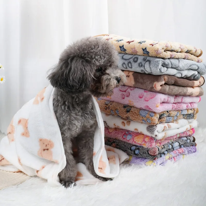Soft Fluffy Pet Blanket Flannel Dog Sleeping Blanket Paw Print Pattern Pet Mat Warm 1005011842050175