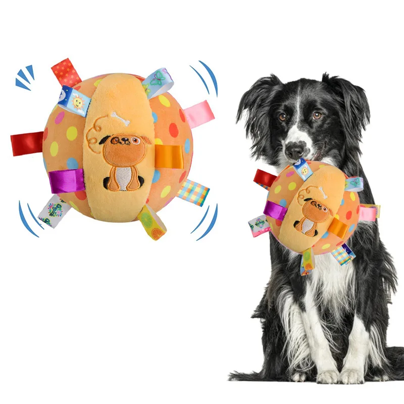 Plush Dog Vocal Toy Ball Funny Interactive Pet Toys with Bells Cleaning Tooth Chew Toy for Small 1005011851431802