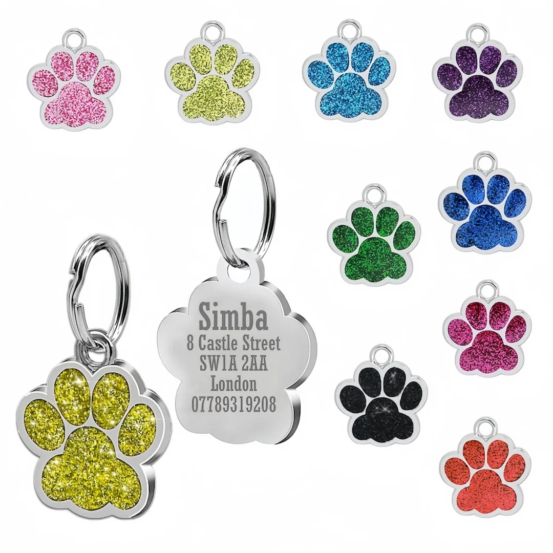 Free Personalized Dog Cat Plate Tags Engraved Puppy Pet ID Name Collar Tag Alloy Paw Glitter 1005011855435273